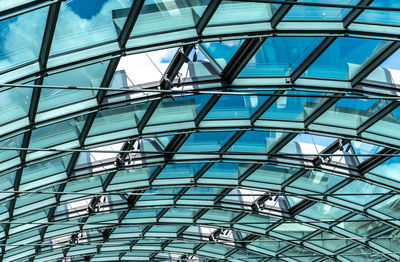 Low angle view of skylight in building