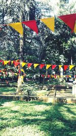 View of flags hanging from tree