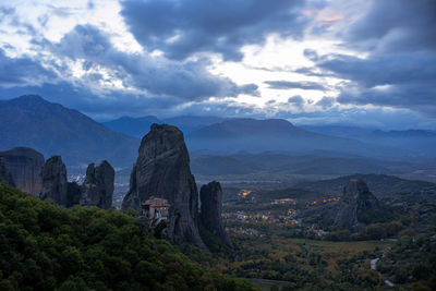 Monastery of rousanou at night, kalabaka, greece