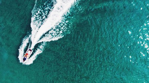 High angle view of boat in sea