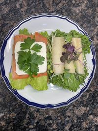 High angle view of vegetables in bowl on table