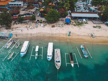 High angle view of boats by the beach 