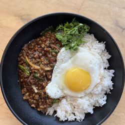 High angle view of food in bowl on table