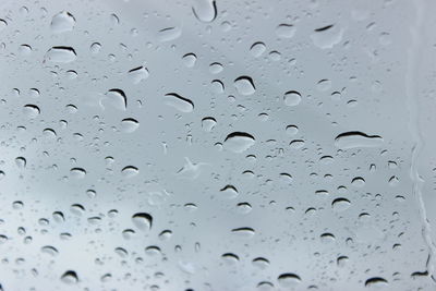 Full frame shot of raindrops on glass window