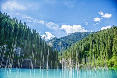 Scenic view of mountains against cloudy sky