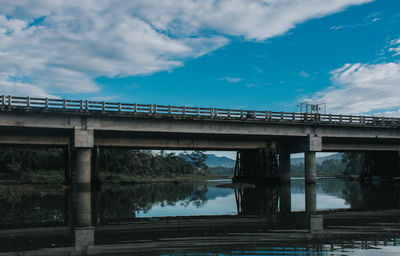 Low angle view of bridge over river against sky