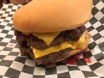 Close-up of burger on plate
