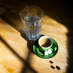 High angle view of coffee on table