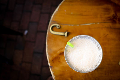 High angle view of drink on table