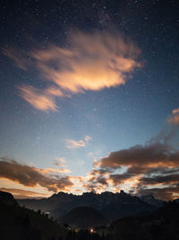 Scenic view of mountains against sky at night