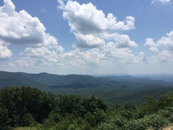 Scenic view of mountains against cloudy sky