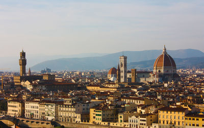 Panorama of the roofs of the city of florence, the tuscan capital, seen from the top of a small hill