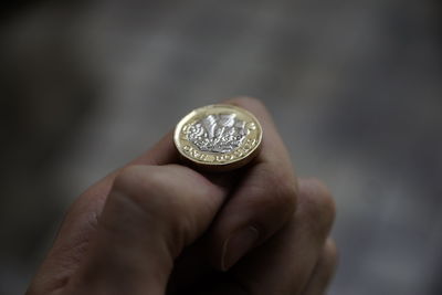 Close-up of hand holding coins