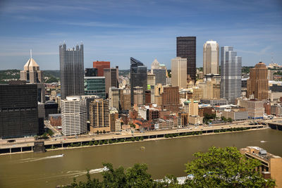 Modern buildings in city against sky