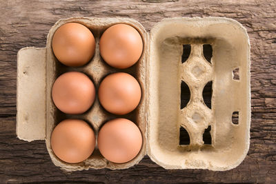 Directly above shot of eggs in container on table