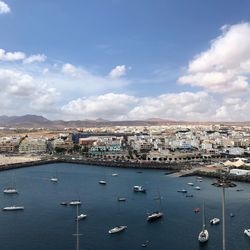 High angle view of city at waterfront