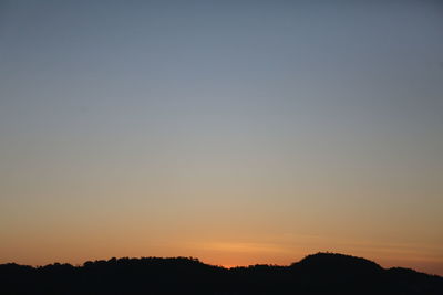 Scenic view of silhouette landscape against clear sky during sunset