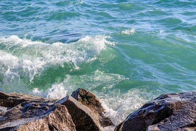 High angle view of sea waves