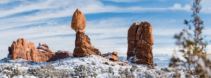 View of rock formation during winter