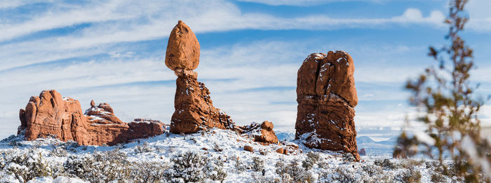 Panoramic view of trees on rock during winter