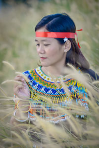 Portrait of woman looking away