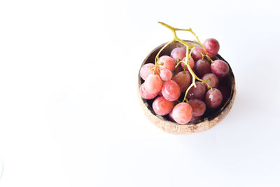 High angle view of grapes in bowl