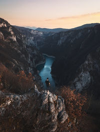 Scenic view of mountains against sky during sunset