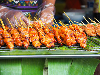 Close-up of meat on barbecue grill