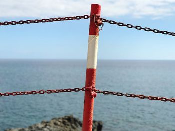 Close-up of chain against cloudy sky