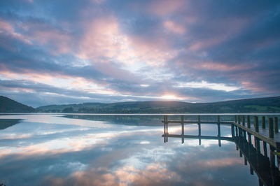 Scenic view of lake against sky during sunset