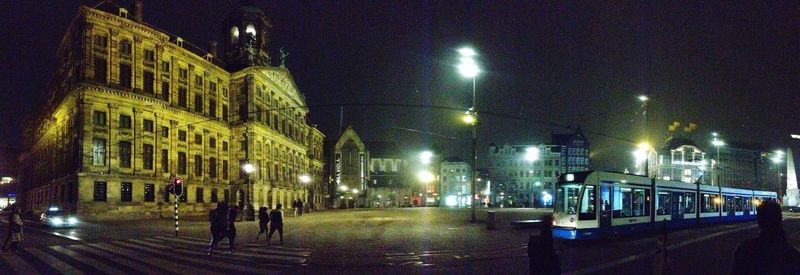 Illuminated buildings at night