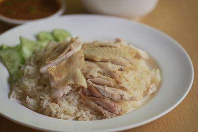 High angle view of meal served on table