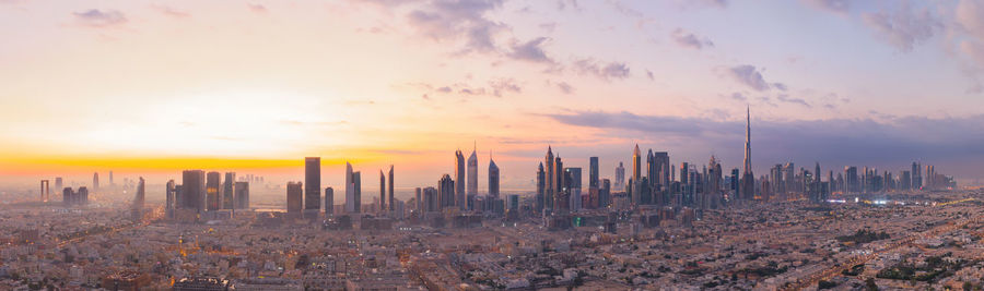 Panoramic view of cityscape during sunset