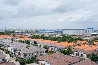 High angle view of townscape against sky