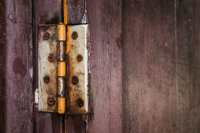 Close-up of hinge joint on door