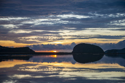 Scenic view of lake against sky during sunset