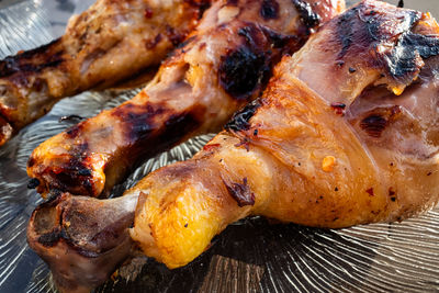 Close-up of chicken barbecue thighs.