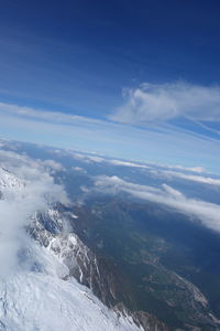 Aerial view of snowcapped mountains against sky