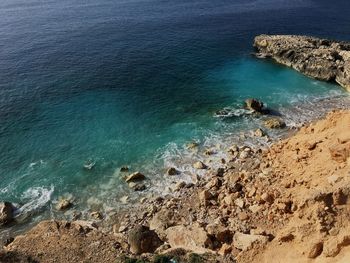 High angle view of rocks on beach