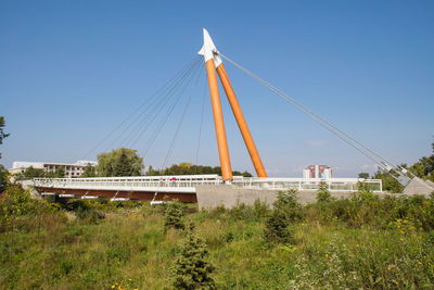 View of bridge against clear blue sky