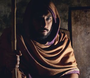 Close-up portrait of man with shawl