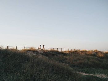 Scenic view of grassy field against sky