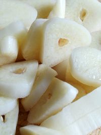 High angle view of chopped slices in plate