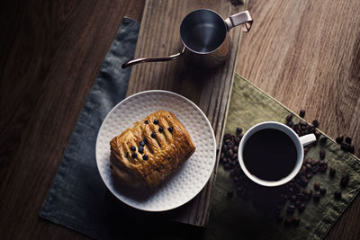 High angle view of breakfast served on table