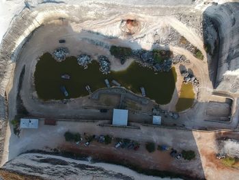 High angle view of abandoned car window