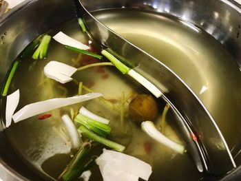 High angle view of soup in bowl