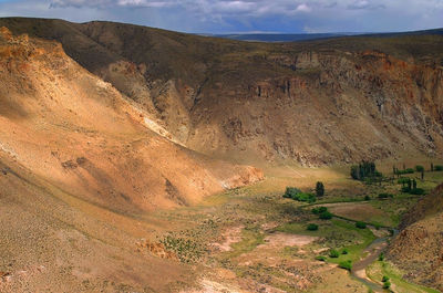 High angle view of land against sky