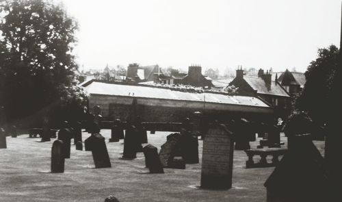 View of buildings against clear sky