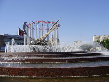 Metallic structure against clear sky