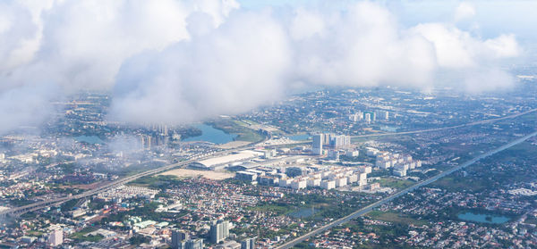 Aerial view of city buildings